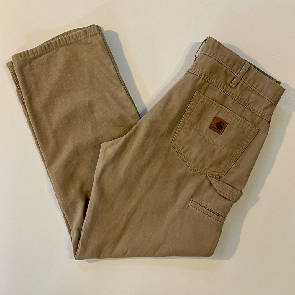 Carhartt Mens No Tag Measures 33x32 Work Pants Relaxed Tan Khaki